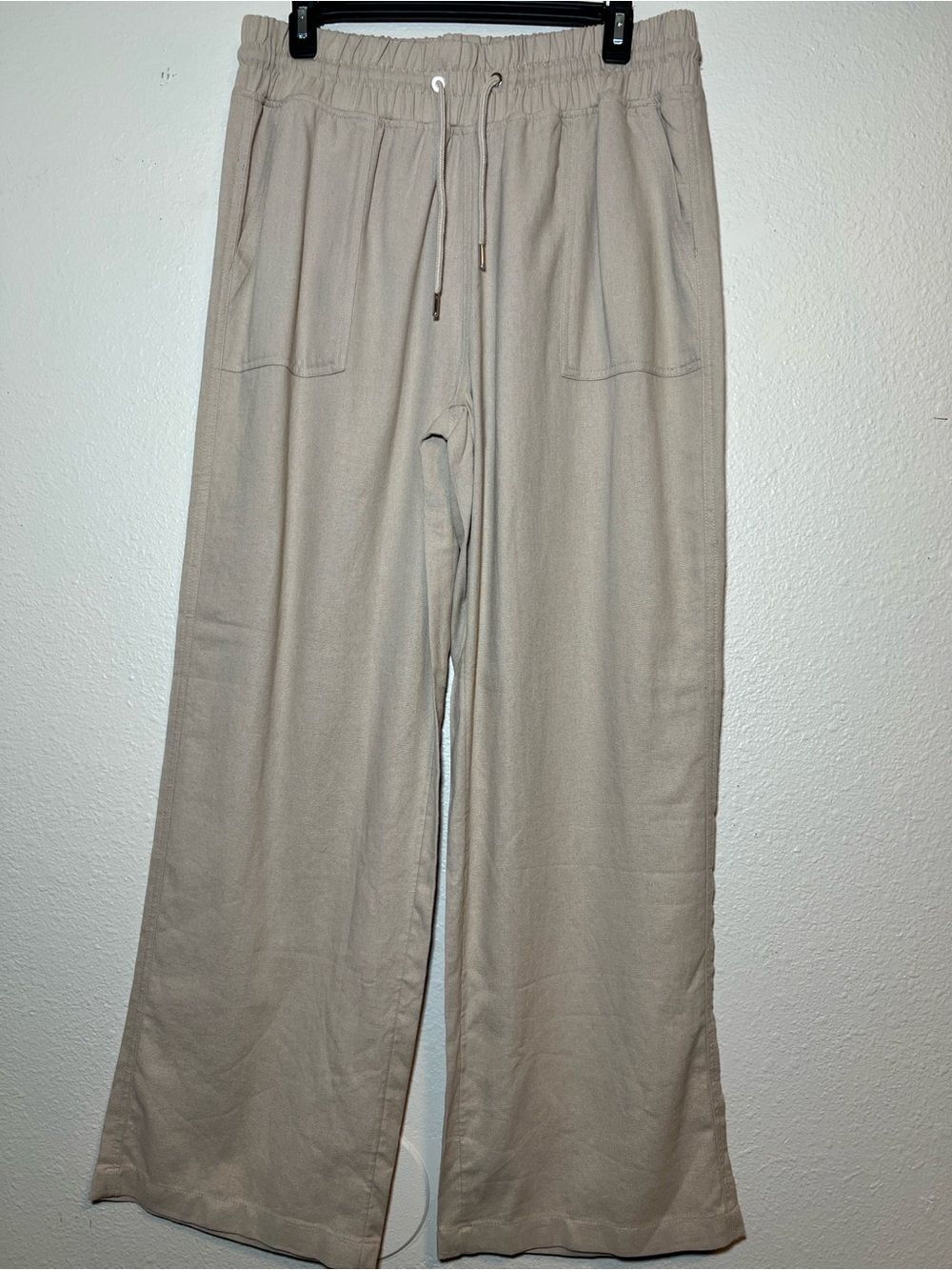 WILLIT Linen Cotton Blend Wide Leg Pants Womens LargeTan Beige Drawstring Casual